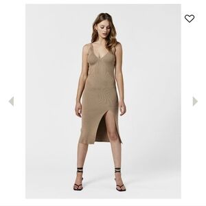 MVN The Label Thigh Knit Ribbed Sleeveless Pullover Mdi Dress Beige Medium